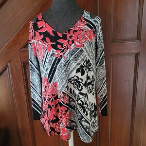 Chico’s Split Shoulder 3/4 Sleeve Red, Black, White Blouse Size Large Chico’s 2
